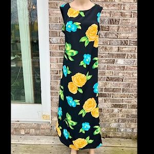 Vintage 90s/Y2K Black and Tropical Summer Spring Floral Flowy Dress